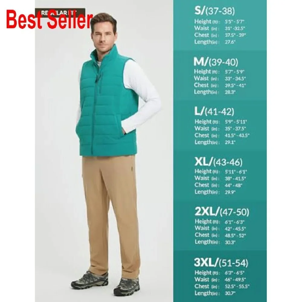 Men's Fleece Lined Puffer Vest Lightweight Warm Sleeveless Jacket Full Zip